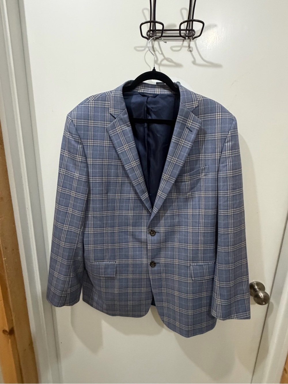 Brooks Brothers Light Blue Tan Plaid Two-Button Sport Coat 44R Regent